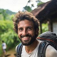 Photo de profil d'un homme souriant à la caméra pour un examen